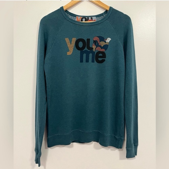 🔥Free City You + Me Exploded Life Nature Love Crew Neck Sweatshirt Teal S🔥 - Picture 2 of 16